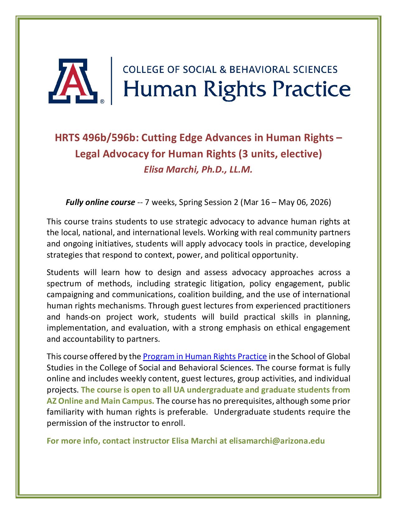 New course in spring 2026 session 2: Legal Advocacy for Human Rights ...