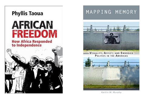 African Freedom Book Cover: Image with Couple's fists raised. Mapping Memory Book Cover: An image of a wall along a road.