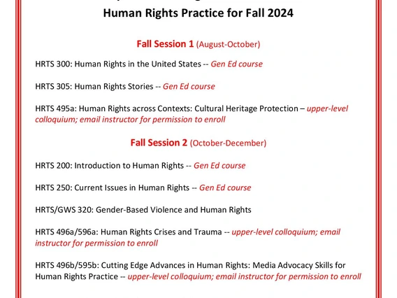Fall 2024 Human Rights Practice undergraduate courses