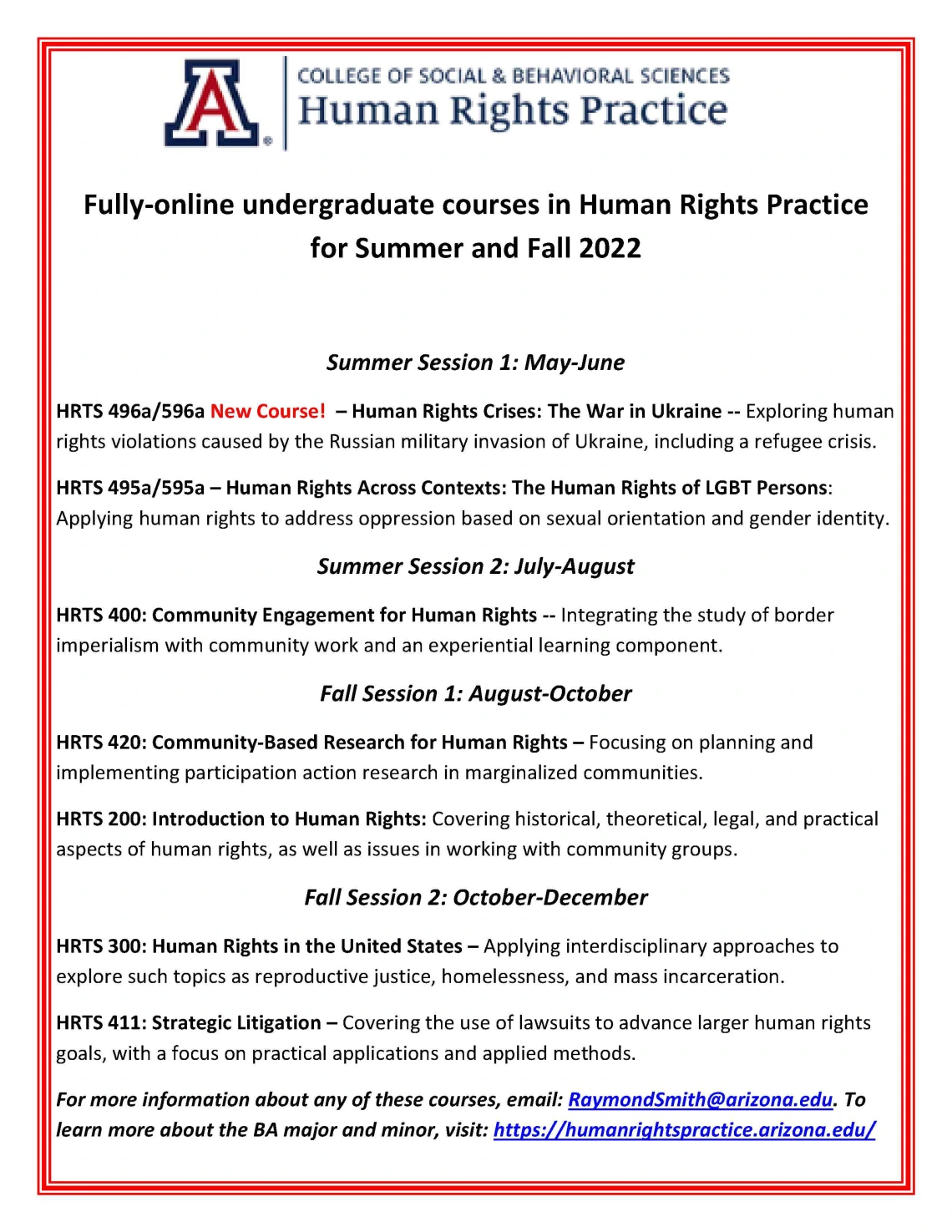 Summer and Fall 2022 Human Rights Practice undergraduate courses Summer and Fall 2022 Human Rights Practice undergraduate courses