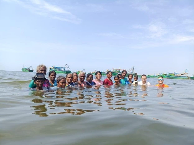 Amrita Interns in ocean swim