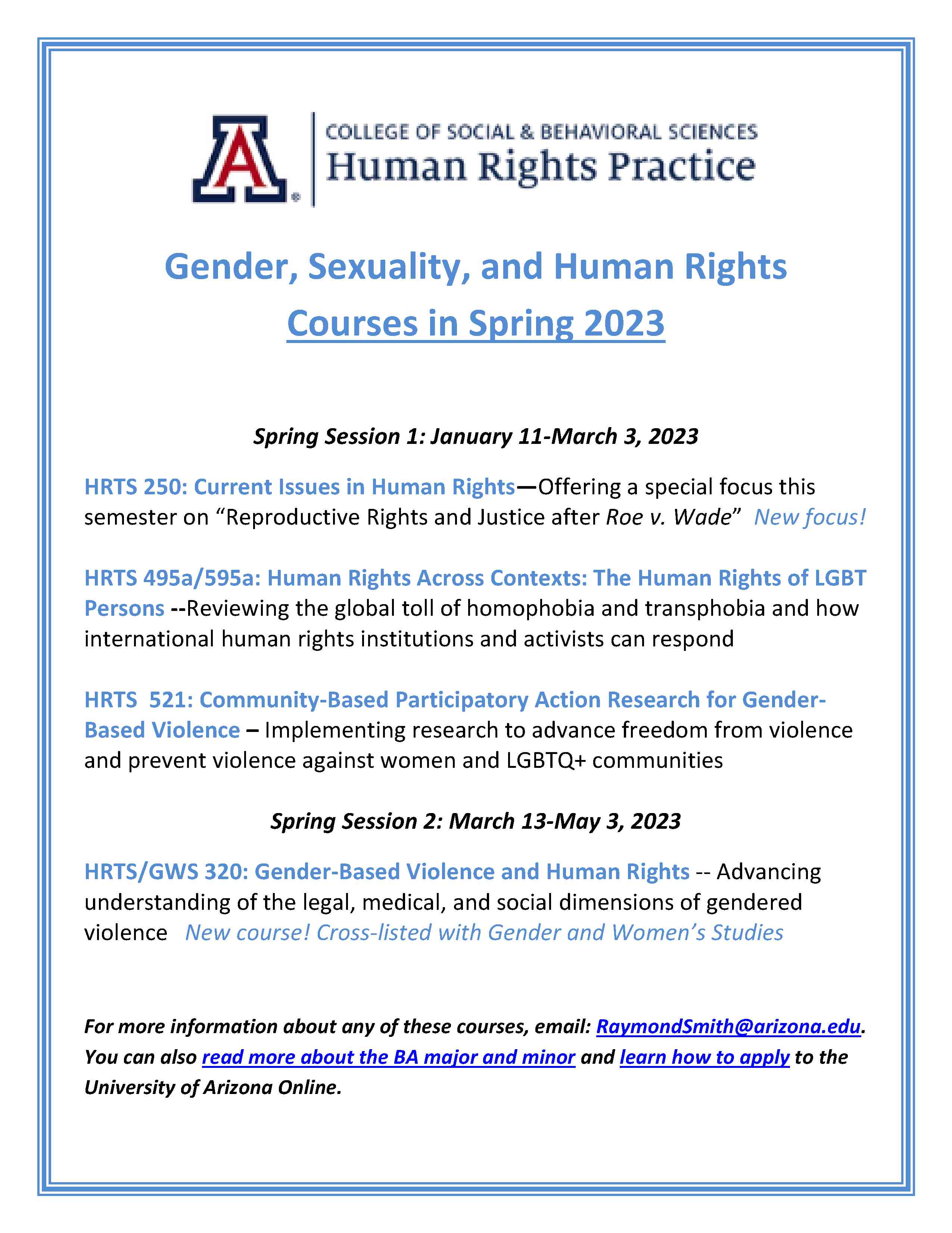 Spring 2023 -- Human Rights Practice gender and sexuality courses