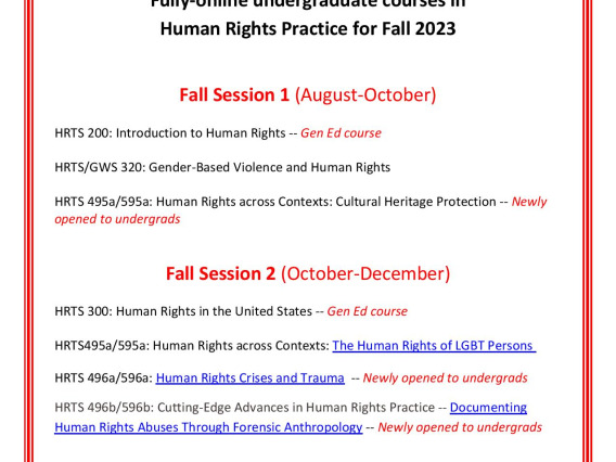 Fall 2023 Human Rights Practice undergraduate courses