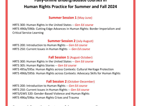 Summer and Fall 2024 Human Rights Practice undergraduate courses