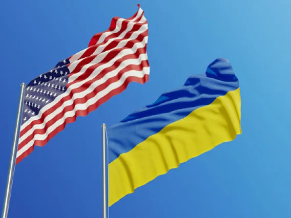 Ukrainian and American flags