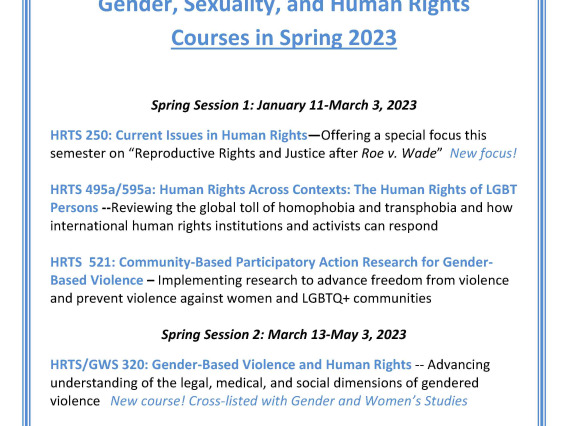Spring 2023 -- Human Rights Practice gender and sexuality courses