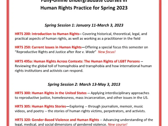 Spring 2023 Human Rights Practice undergraduate courses