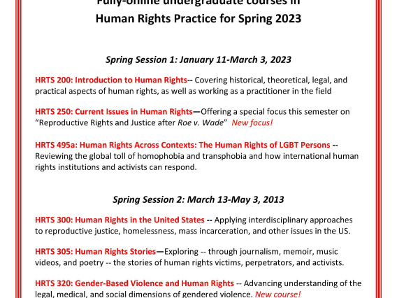 Spring 2023 Human Rights Practice undergraduate courses