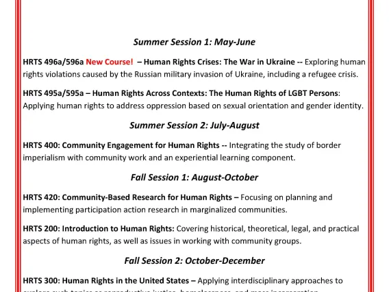 Summer and Fall 2022 Human Rights Practice undergraduate courses