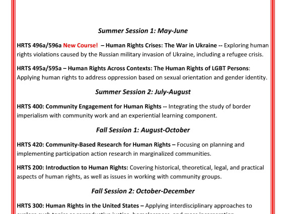 Summer and Fall 2022 Human Rights Practice undergraduate courses