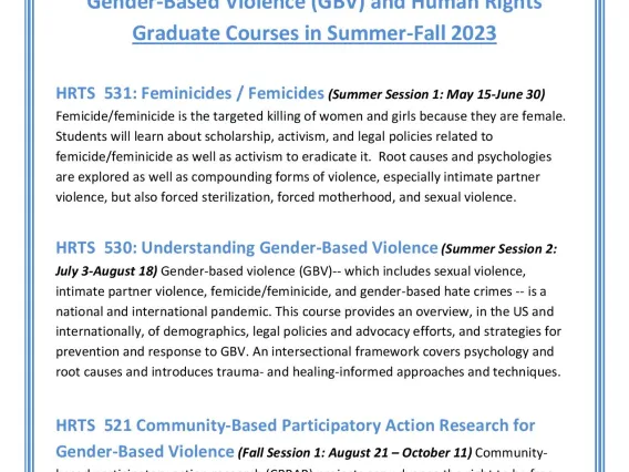 Upcoming grad courses on gender-based violence and human rights (summer-fall 2023)