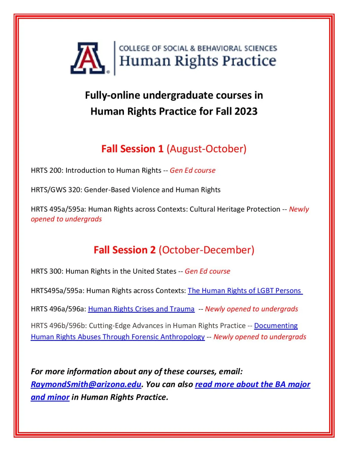 Fall 2023 Human Rights Practice undergraduate courses