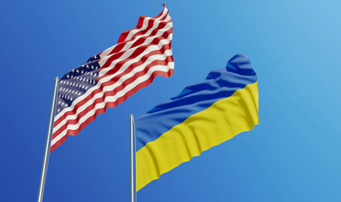 Ukrainian and American flags