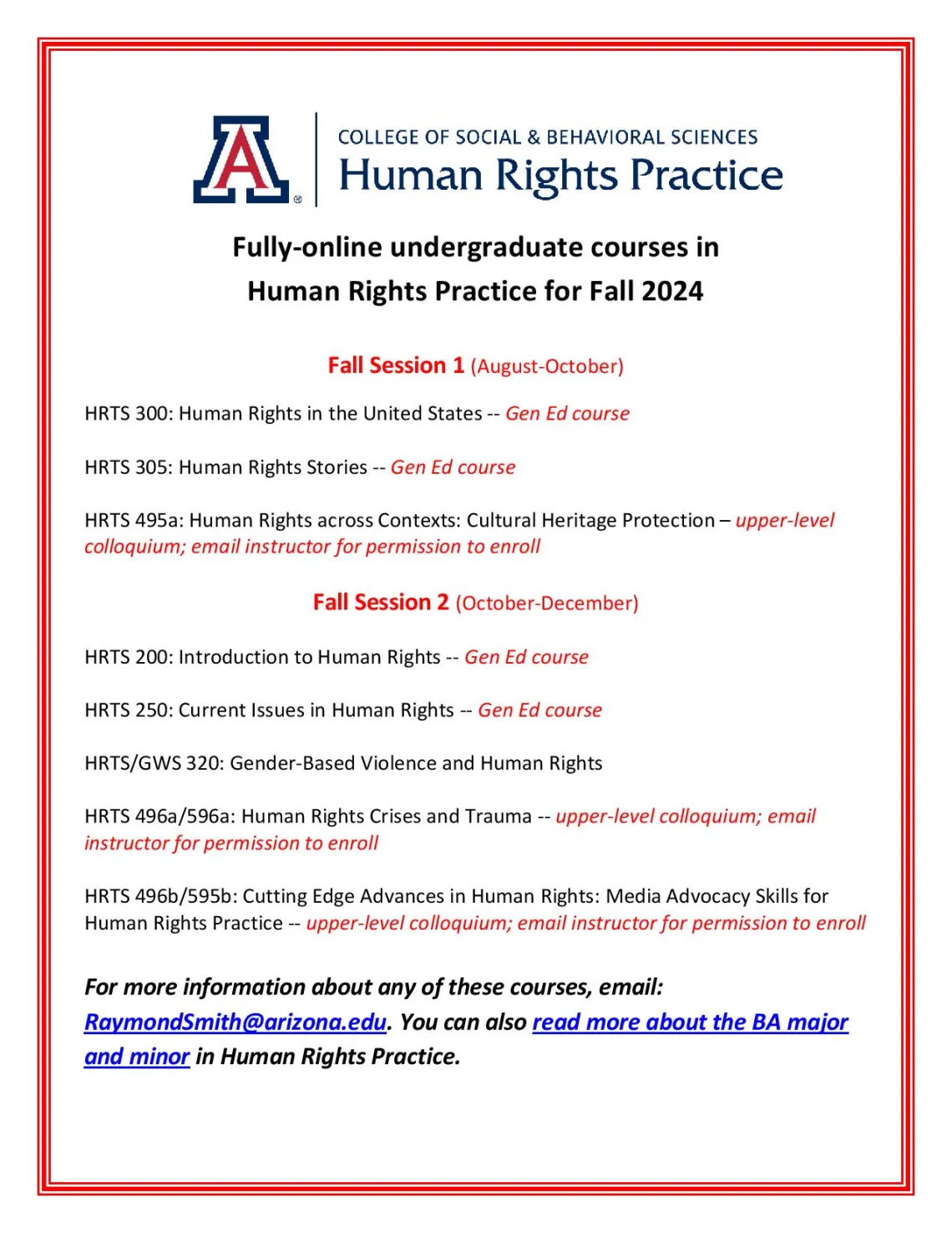 Fall 2024 Human Rights Practice undergraduate courses