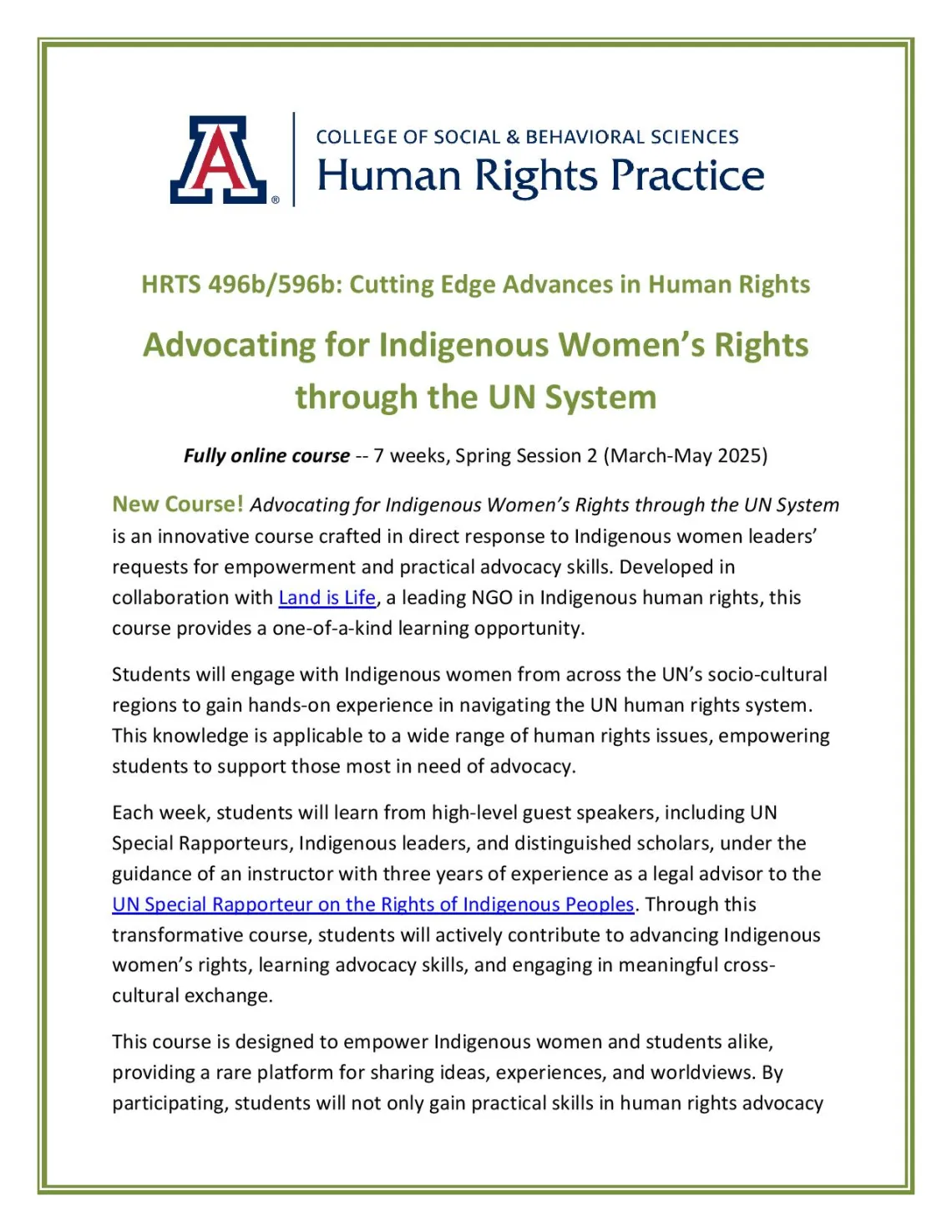 Indigenous women's rights course